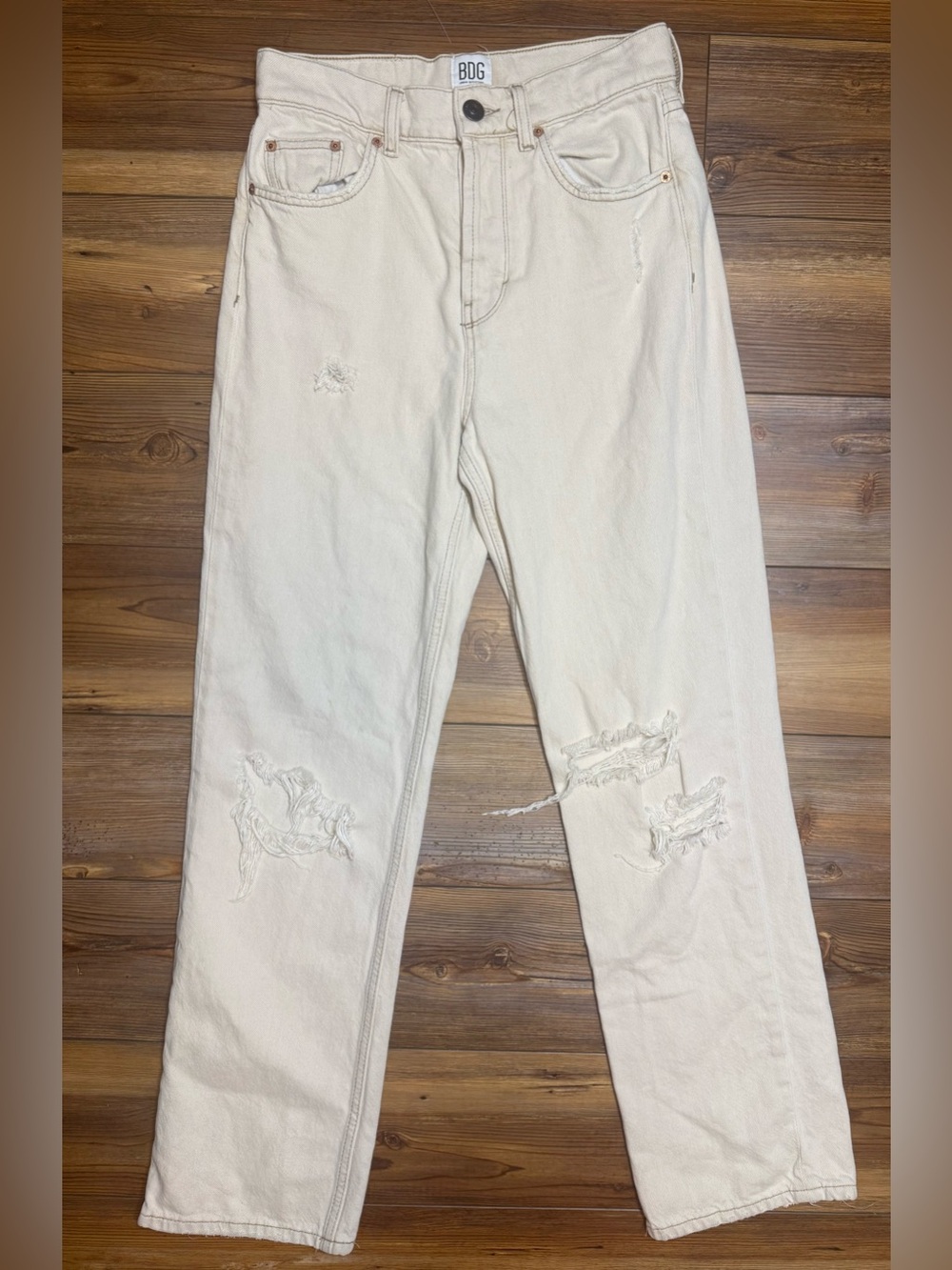 BDG Urban Outfitters Authentic Straight Jeans Womens 27x32 Cream Distressed